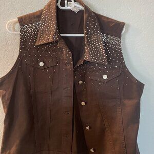 Vintage Brown Jeweled Demin Vest